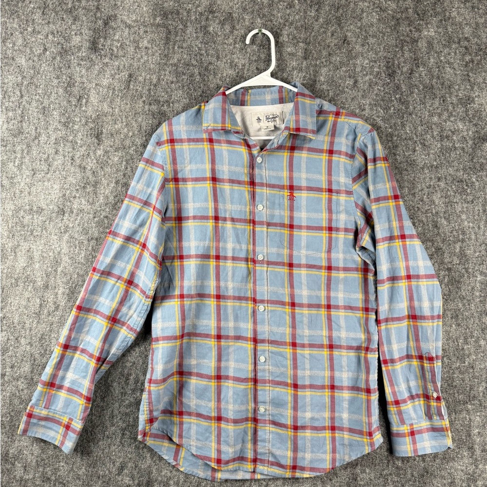 Original Penguin Men’s Long Sleeve Plaid Shirt Size M Blue Red Yellow